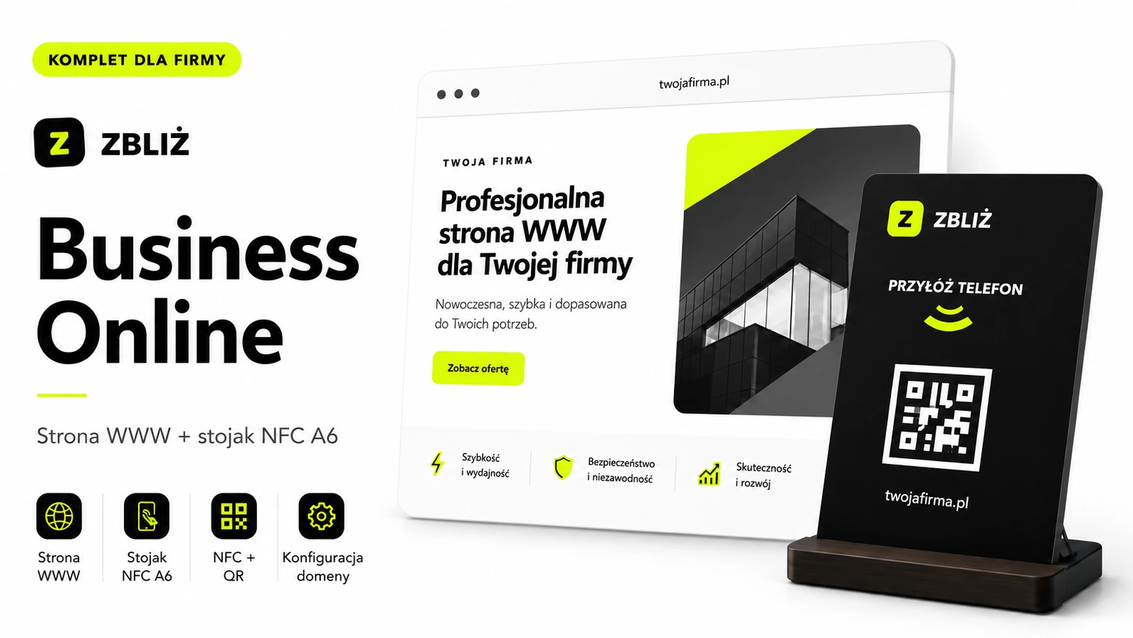 ZBLIŻ Business Online — strona WWW i stojak NFC A6
