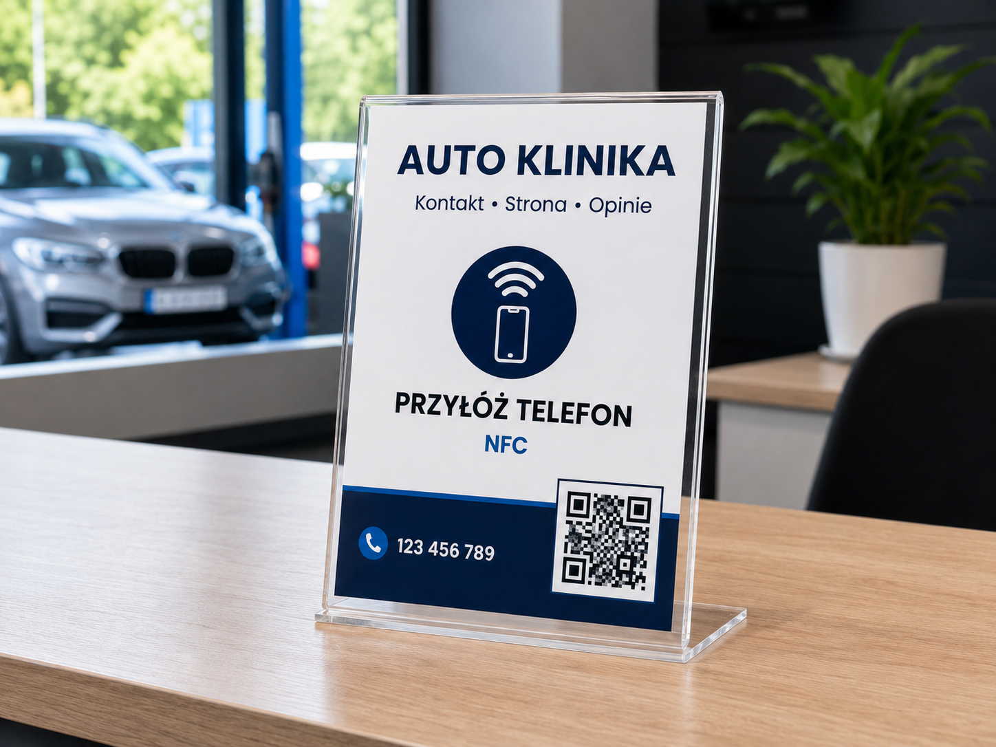 Stojak NFC ZBLIŻ Classic Plexi z kodem QR